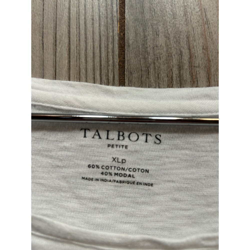 Talbots Petite XLp Striped Boat Neck Top Navy White Floral Embroidered Beaded - Picture 5 of 6